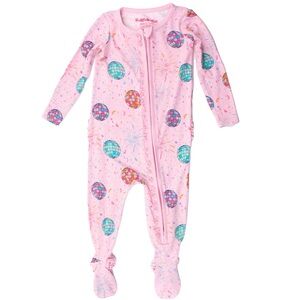 Ruffle Butts Ruffle One Piece Footie Pajamas - Pink Happy New Year